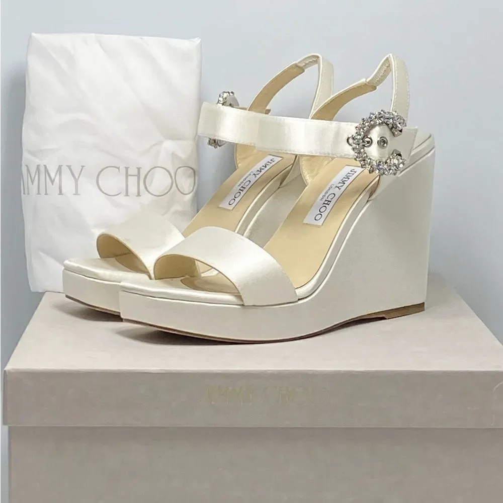 Jimmy Choo Mirabelle Satin Wedge Sandals size 38